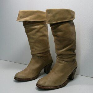 FRYE Boots Vintage Dorado Slouch Cuffed Natural Leather 77580 Heeled Foldover 7